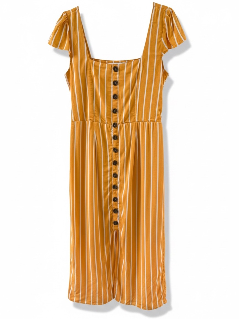 Mustard Yellow Striped Button-Front Midi Dress XL
